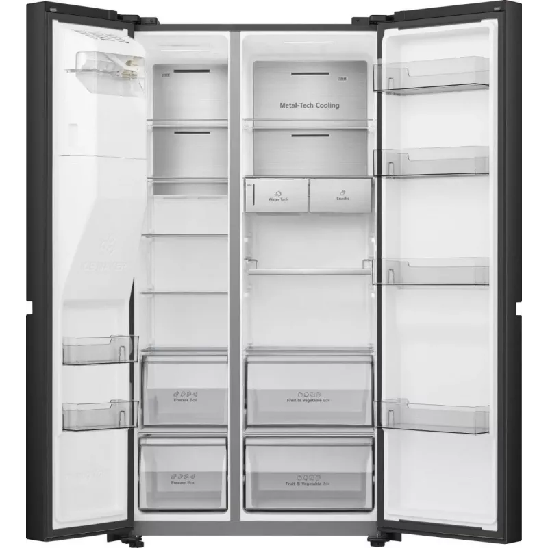 Hisense Side-by-Side-Kühlschrank RS818N4TFE, Freistehend, Amerikanische Tür, Schwarz, Touch, LED, Anzeige an der Tür