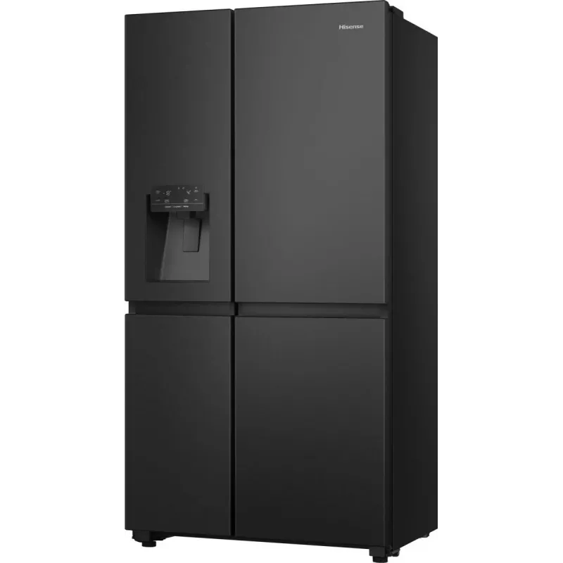 Hisense Side-by-Side-Kühlschrank RS818N4TFE, Freistehend, Amerikanische Tür, Schwarz, Touch, LED, Anzeige an der Tür