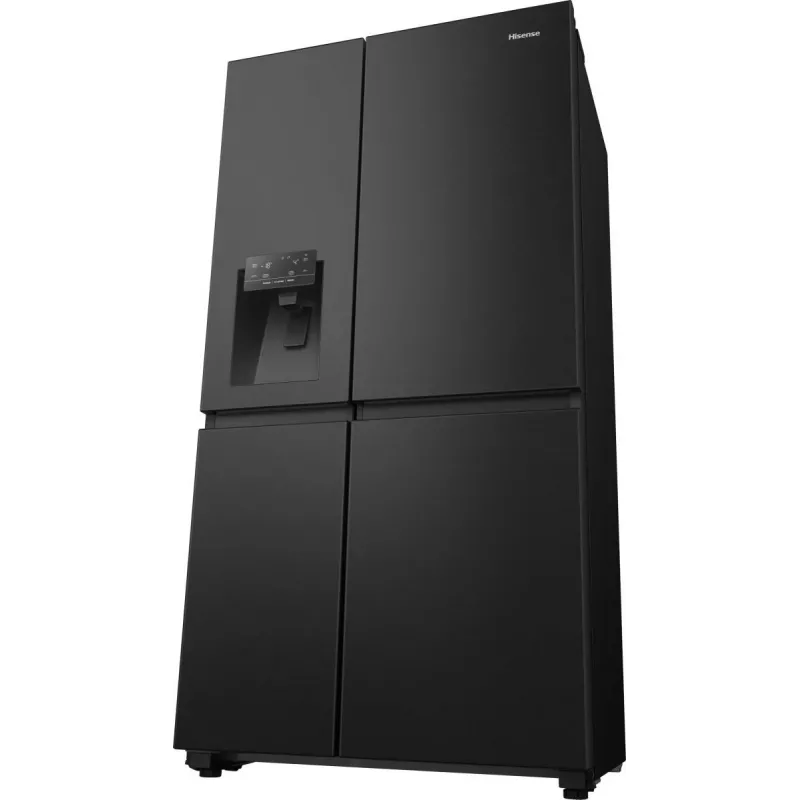 Hisense Side-by-Side-Kühlschrank RS818N4TFE, Freistehend, Amerikanische Tür, Schwarz, Touch, LED, Anzeige an der Tür