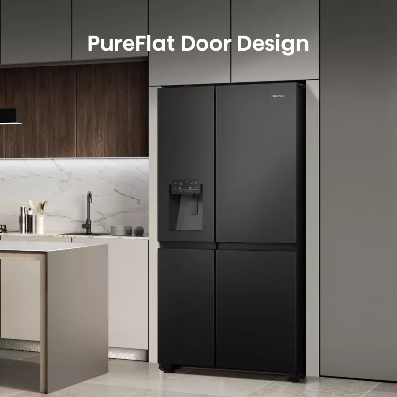 Hisense Side-by-Side-Kühlschrank RS818N4TFE, Freistehend, Amerikanische Tür, Schwarz, Touch, LED, Anzeige an der Tür