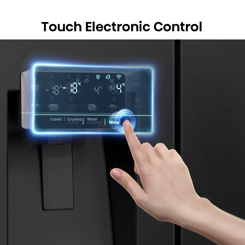 Hisense Side-by-Side-Kühlschrank RS818N4TFE, Freistehend, Amerikanische Tür, Schwarz, Touch, LED, Anzeige an der Tür