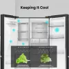 Hisense Side-by-Side-Kühlschrank RS818N4TFE, Freistehend, Amerikanische Tür, Schwarz, Touch, LED, Anzeige an der Tür