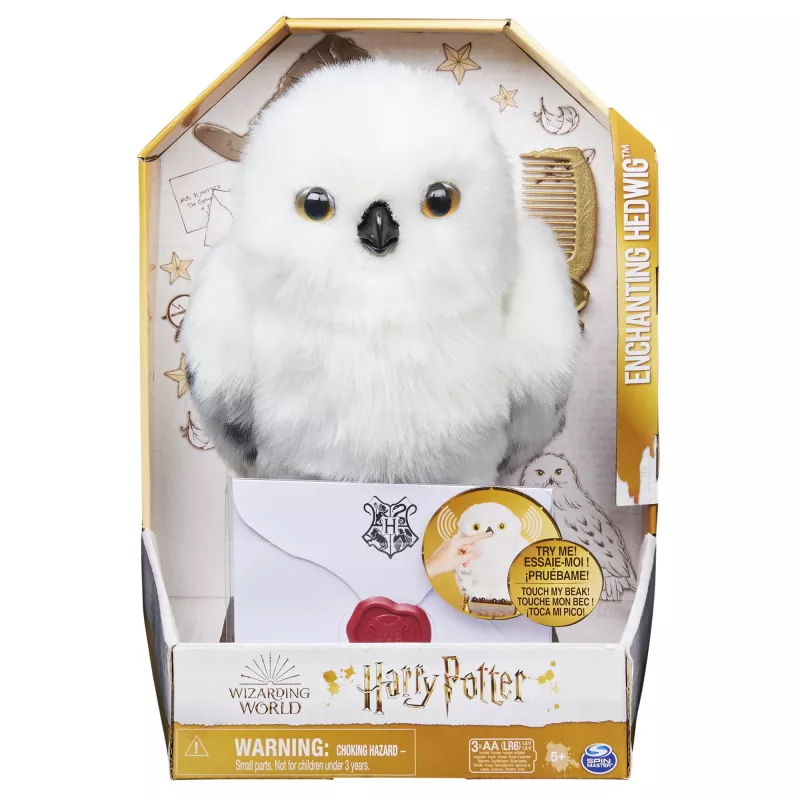 Wizarding World Harry Potter, Verzaubernde Hedwig interaktive Eule mit über 15 Geräuschen und Bewegungen und Hogwarts-Umschlag, Spielzeug für Kinder ab 5 Jahren