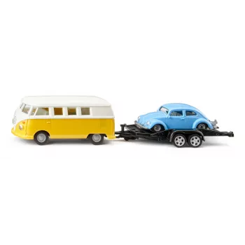 Automodell-Set Siku VW T1 mit Anhänger und VW Käfer, vormontiert 1:50, Größe 42×200×51 mm