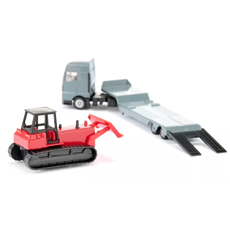 Siku MAN LKW mit Planierraupe, LKW/Anhänger Modell, 1:87, MAN, Grau, Rot, China
