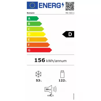 Freistehender Kühlschrank BOMANN KG 322.1, 175 L Gesamtvolumen, Edelstahl, Kühlteil 122 L + Gefrierteil 53 L, Klasse D, 39 dB