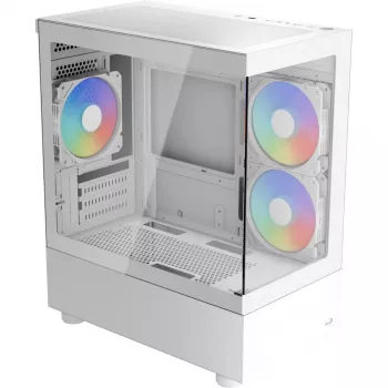 Tower-PC-Gehäuse AEROCOOL Viewport Mini-G-WT-v4 ARGB mit zwei Tempered-Glass-Panels, weiß