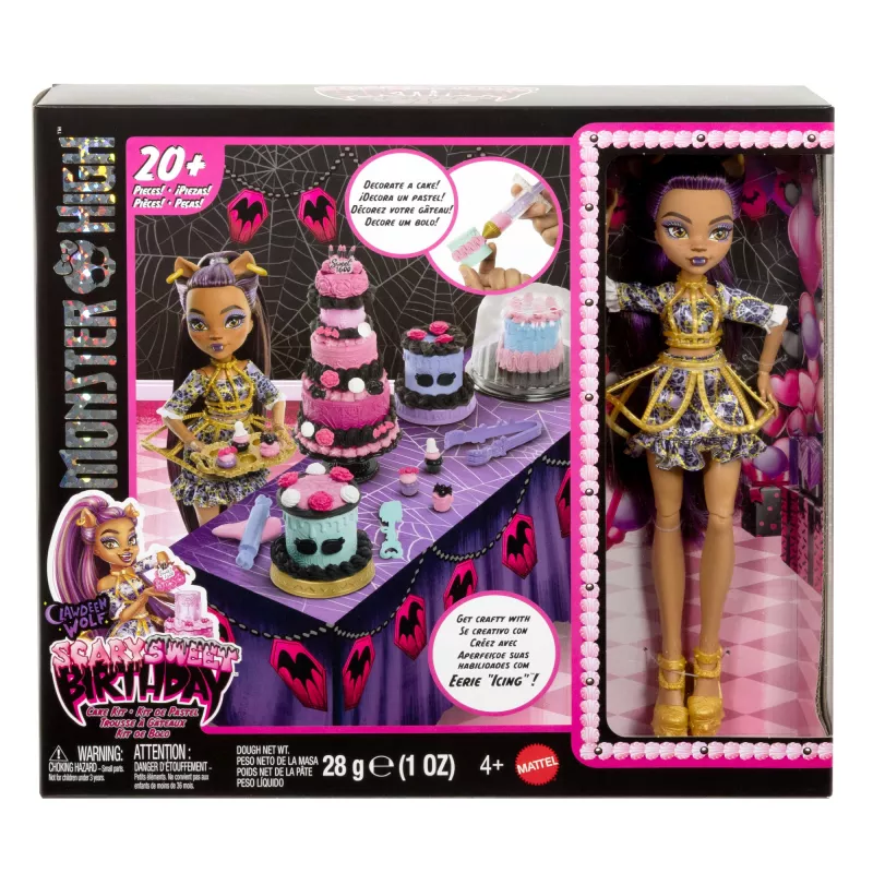 Monster High Scary Sweet Birthday Cake Kit mit Clawdeen Wolf Puppe und über 20 Dekorationszubehörteilen