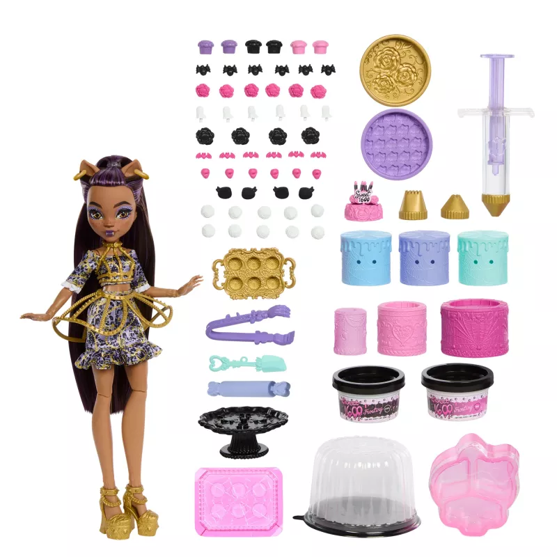 Monster High Scary Sweet Birthday Cake Kit mit Clawdeen Wolf Puppe und über 20 Dekorationszubehörteilen