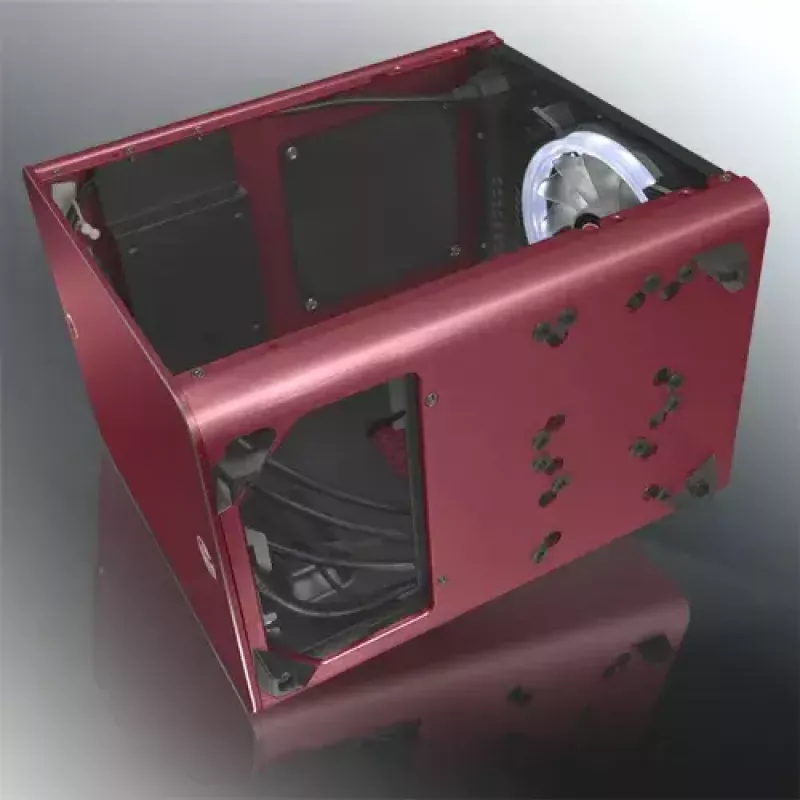 RAIJINTEK METIS PLUS Mini Tower PC-Gehäuse Rot — Mini-ITX, 1x 3,5-Zoll-Schacht, 4x 2,5-Zoll-Schächte, 120-mm-Lüfter