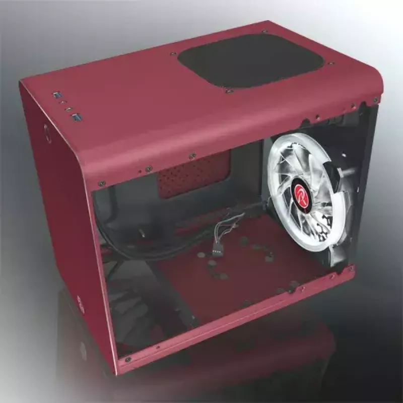 RAIJINTEK METIS PLUS Mini Tower PC-Gehäuse Rot — Mini-ITX, 1x 3,5-Zoll-Schacht, 4x 2,5-Zoll-Schächte, 120-mm-Lüfter