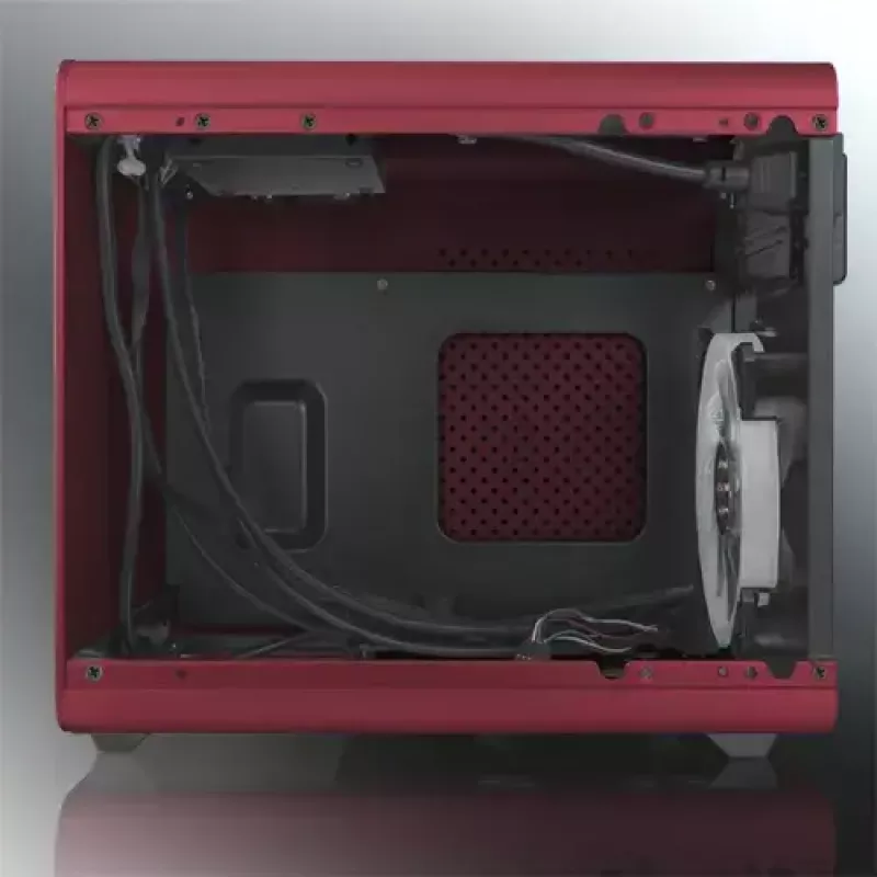 RAIJINTEK METIS PLUS Mini Tower PC-Gehäuse Rot — Mini-ITX, 1x 3,5-Zoll-Schacht, 4x 2,5-Zoll-Schächte, 120-mm-Lüfter