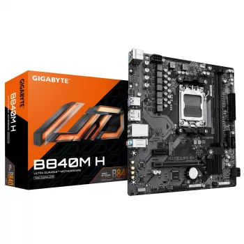 GIGABYTE B840M H Mainboard - AMD Ryzen 9000 CPUs, 5+2+2 Phasen VRM, bis zu 7200 MHz DDR5 (OC), 1xPCIe 4.0 M.2, 1GbE LAN, USB 3.2 Gen 1