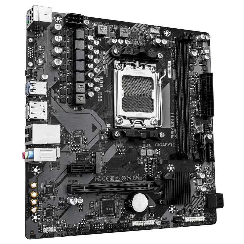 GIGABYTE B840M H Mainboard - AMD Ryzen 9000 CPUs, 5+2+2 Phasen VRM, bis zu 7200 MHz DDR5 (OC), 1xPCIe 4.0 M.2, 1GbE LAN, USB 3.2 Gen 1