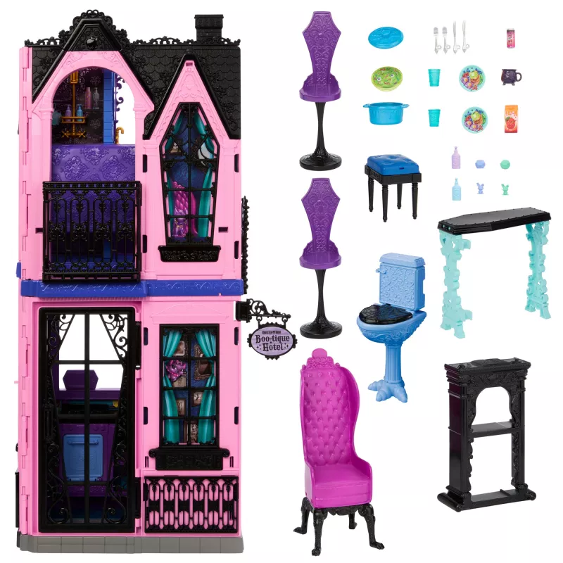 Monster High Boo-tique Hotel Puppenhaus mit gruseligen Überraschungen in jedem Zimmer und über 13 Zubehörteilen