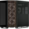 APNX Tower-Gehäuse V1-W-BK-v3 mit zwei Hartglas-Seitenteilen und Holzverkleidung, schwarz