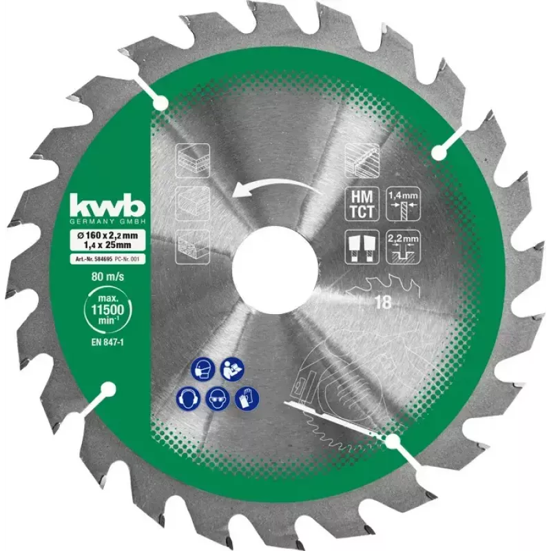 Kreissägeblatt-Set Einhell-KWB 584795, Ø165mm, Bohrung 20mm, 3 Stück für Spanplatten, Hartholz, Sperrholz, Kunststoff, Weichholz