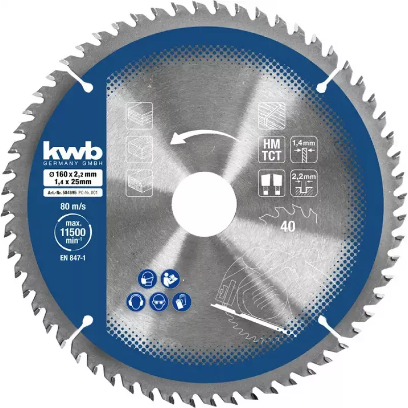 Kreissägeblatt-Set Einhell-KWB 584795, Ø165mm, Bohrung 20mm, 3 Stück für Spanplatten, Hartholz, Sperrholz, Kunststoff, Weichholz
