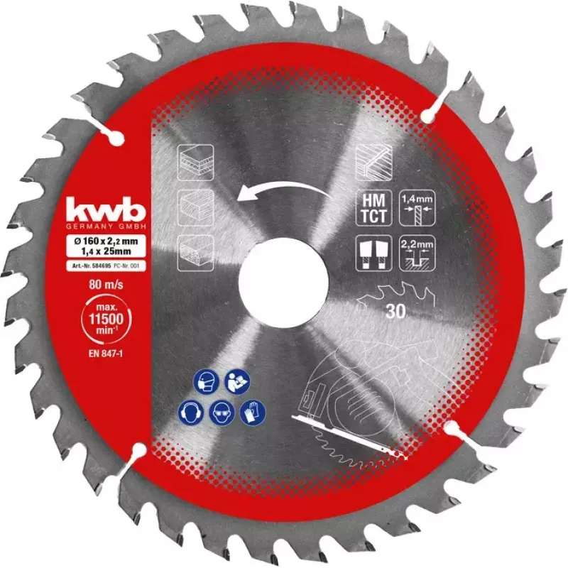 Kreissägeblatt-Set Einhell-KWB 584795, Ø165mm, Bohrung 20mm, 3 Stück für Spanplatten, Hartholz, Sperrholz, Kunststoff, Weichholz