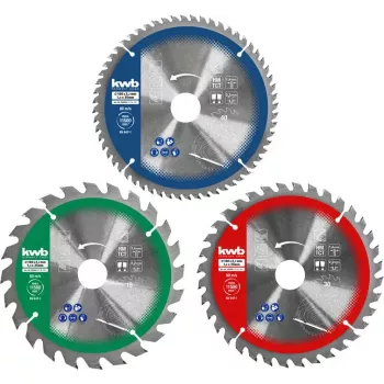 Kreissägeblatt-Set Einhell-KWB 584795, Ø165mm, Bohrung 20mm, 3 Stück für Spanplatten, Hartholz, Sperrholz, Kunststoff, Weichholz