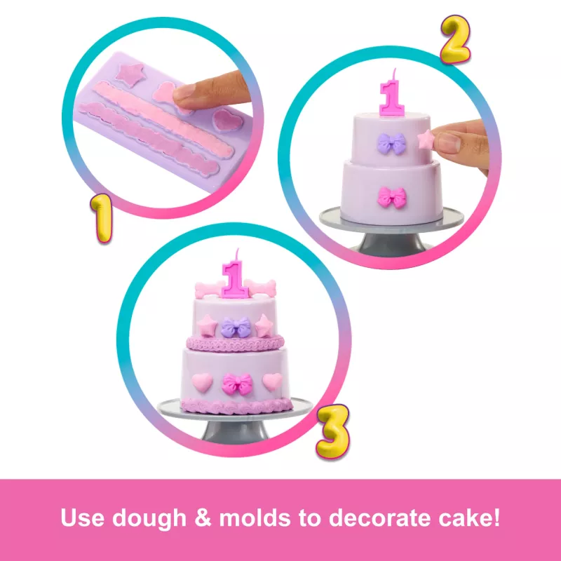 Barbie Party Unboxed Pet Birthday Series Puppe & Zubehör, Geburtstags-Schleifen-Set mit 10 Überraschungen