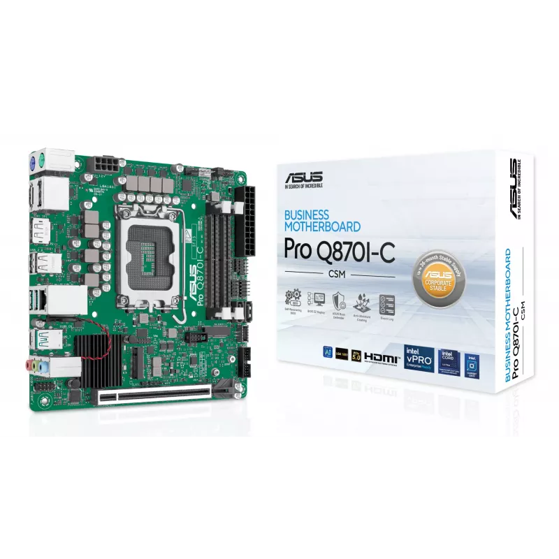 Mini-ITX-Mainboard ASUS PRO Q870I-C-CSM LGA 1851, Intel Q870, DDR5 SO‑DIMM, 2 Steckplätze, bis zu 128 GB
