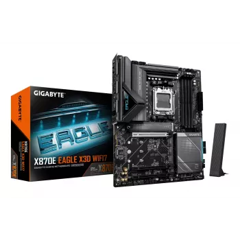 GIGABYTE X870E EAGLE X3D WIFI7 Motherboard - Unterstützt AMD Ryzen 9000 CPUs, 14+2+2 Phasen Digital VRM, bis zu 9000Hz DDR5 (OC), 1xPCIe 5.0 + 3xPCIe 4.0, Wi-Fi 7, 5GbE LAN, USB 4