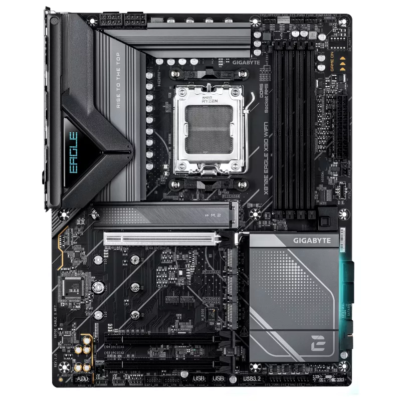 GIGABYTE X870E EAGLE X3D WIFI7 Motherboard - Unterstützt AMD Ryzen 9000 CPUs, 14+2+2 Phasen Digital VRM, bis zu 9000Hz DDR5 (OC), 1xPCIe 5.0 + 3xPCIe 4.0, Wi-Fi 7, 5GbE LAN, USB 4