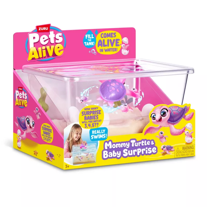 Zuru Pets Alive Mommy Turtle Surprise interaktives Spielzeug, mehrfarbig, LR44 Batterie