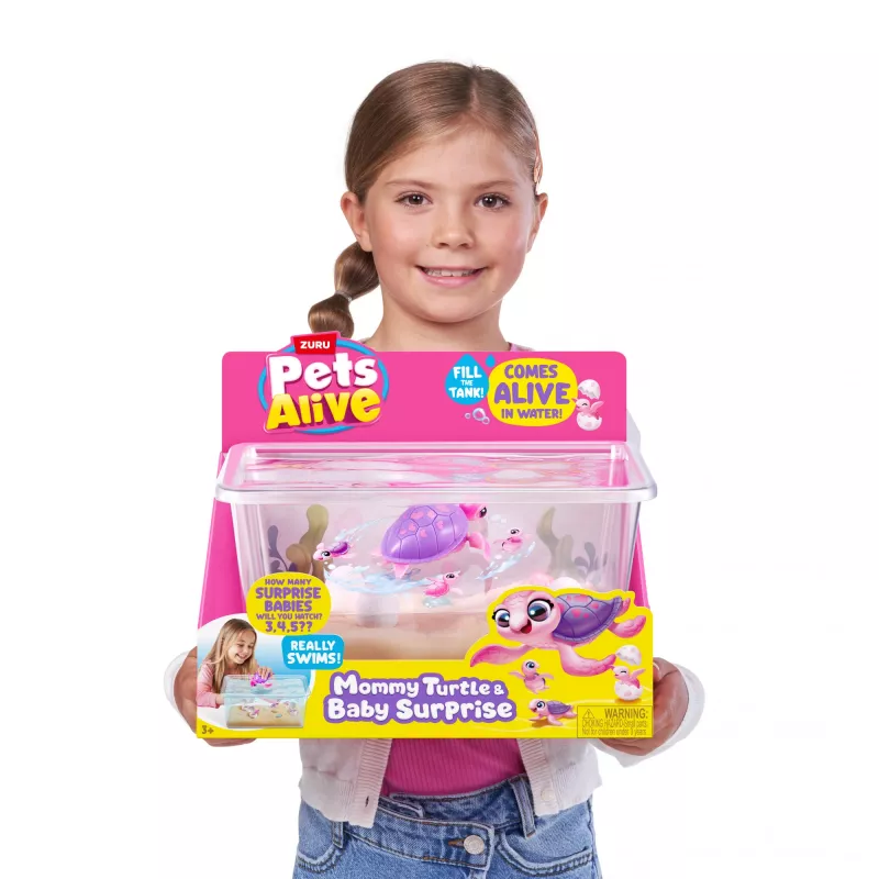 Zuru Pets Alive Mommy Turtle Surprise interaktives Spielzeug, mehrfarbig, LR44 Batterie