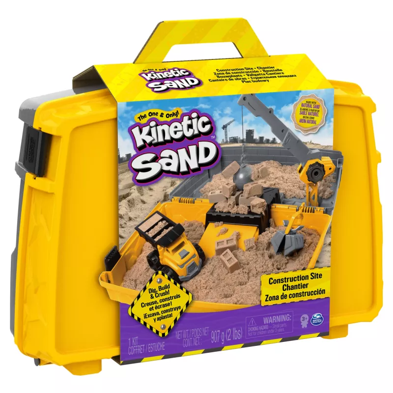 Kinetic Sand, Baufahrzeug-Faltspielkasten mit 907 g Spielsand und Spielzeug-LKW, Aufbewahrungsbox, sensorisches Spielzeug, Weihnachtsgeschenke für Kinder ab 3 Jahren