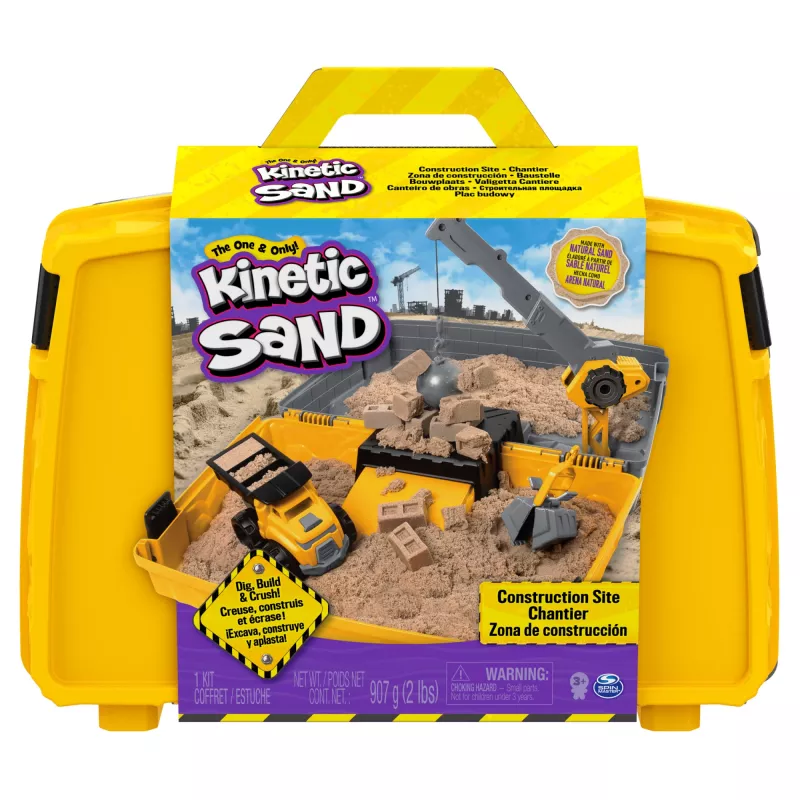 Kinetic Sand, Baufahrzeug-Faltspielkasten mit 907 g Spielsand und Spielzeug-LKW, Aufbewahrungsbox, sensorisches Spielzeug, Weihnachtsgeschenke für Kinder ab 3 Jahren