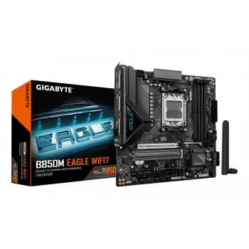 Mainboard GIGABYTE B850M EAGLE WIFI7 — Micro ATX, Sockel AM5, AMD B850, DDR5 bis zu 8200 MHz (O.C.), 4 DIMM, PCIe 5.0, Wi‑Fi 7, 2.5 GbE