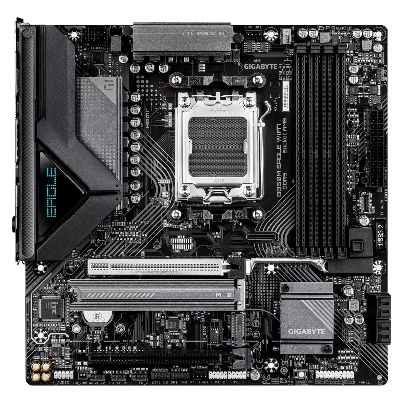 Mainboard GIGABYTE B850M EAGLE WIFI7 — Micro ATX, Sockel AM5, AMD B850, DDR5 bis zu 8200 MHz (O.C.), 4 DIMM, PCIe 5.0, Wi‑Fi 7, 2.5 GbE