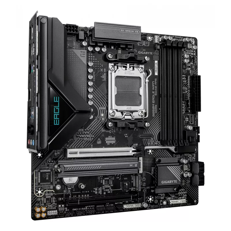 Mainboard GIGABYTE B850M EAGLE WIFI7 — Micro ATX, Sockel AM5, AMD B850, DDR5 bis zu 8200 MHz (O.C.), 4 DIMM, PCIe 5.0, Wi‑Fi 7, 2.5 GbE