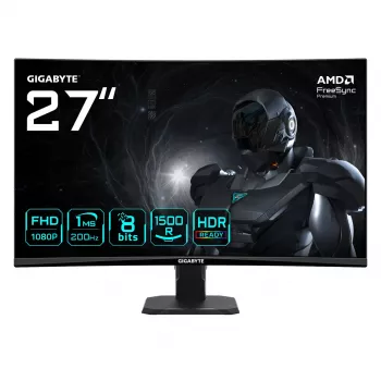 GIGABYTE GS27FCA 27 Zoll FHD Curved Gaming-Monitor - 1920 x 1080, 200Hz, 1, 250 cd/m², FreeSync Premium, HDR Ready, HDMI 2.0, Displayport 1.4
