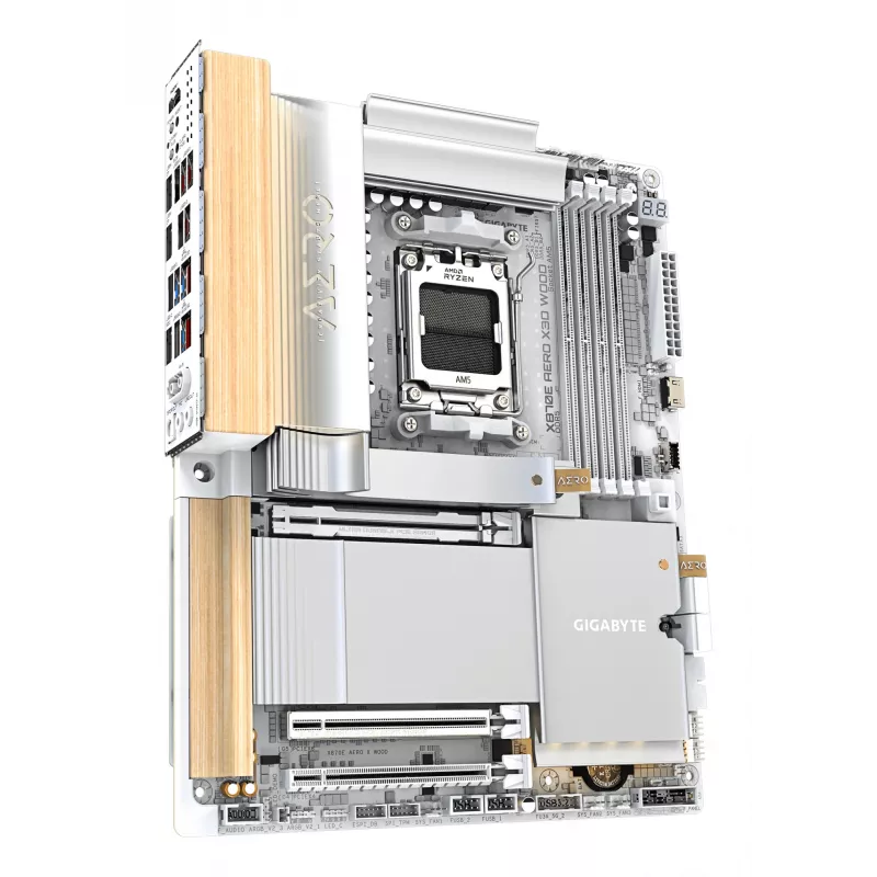 GIGABYTE X870E AERO X3D WOOD Motherboard - Unterstützt AMD Ryzen 9000 CPUs, 16+2+2 Phasen Digital VRM, bis zu 9000MHz DDR5 (OC), 2xPCIe 5.0 + 2xPCIe 4.0, Wi-Fi 7, 5GbE LAN, USB 4