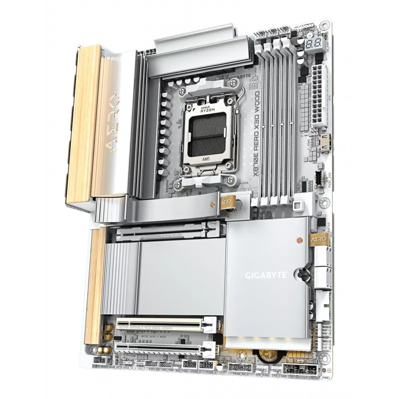 GIGABYTE X870E AERO X3D WOOD Motherboard - Unterstützt AMD Ryzen 9000 CPUs, 16+2+2 Phasen Digital VRM, bis zu 9000MHz DDR5 (OC), 2xPCIe 5.0 + 2xPCIe 4.0, Wi-Fi 7, 5GbE LAN, USB 4