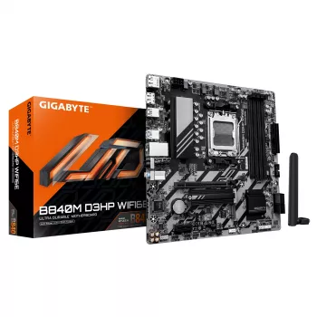 GIGABYTE B840M D3HP WIFI6E Micro ATX Motherboard — AMD Sockel AM5, B840, 4x DDR5 bis 8200MHz OC, 2x PCIe 4.0 M.2, Wi‑Fi 6E, 1GbE
