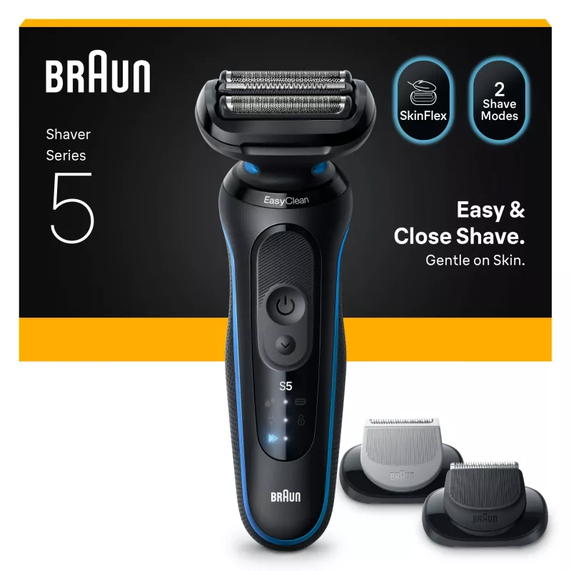 Foliierrasierer BRAUN Series 5 52-B1650S – 3-fach Klinge, Li-Ion Akku, Nass- & Trockenrasur, Trimmer, Blau