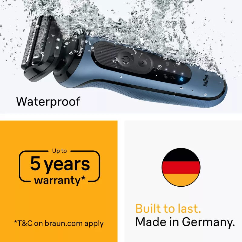 Foliierrasierer BRAUN Series 5 52-B1650S – 3-fach Klinge, Li-Ion Akku, Nass- & Trockenrasur, Trimmer, Blau