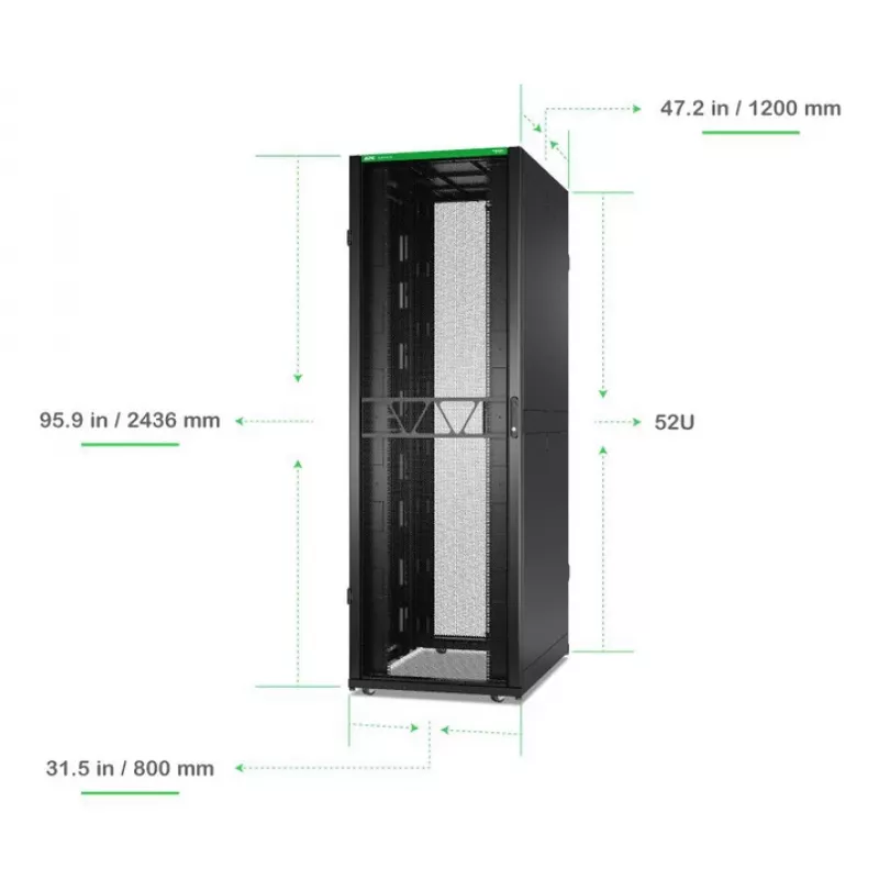 APC NetShelter SX, Server Rack Gehäuse, Gen 2, 52U, 2436H x 800B x 1200T mm, mit Seitenwänden, Schwarz
