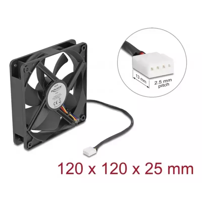 DELOCK 67303 Computer-Gehäuselüfter 120 mm, 24 V, Kugellager, Schwarz