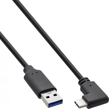InLine USB 3.2 Kabel, USB-C Stecker abgewinkelt auf USB-A Stecker, schwarz, 2m