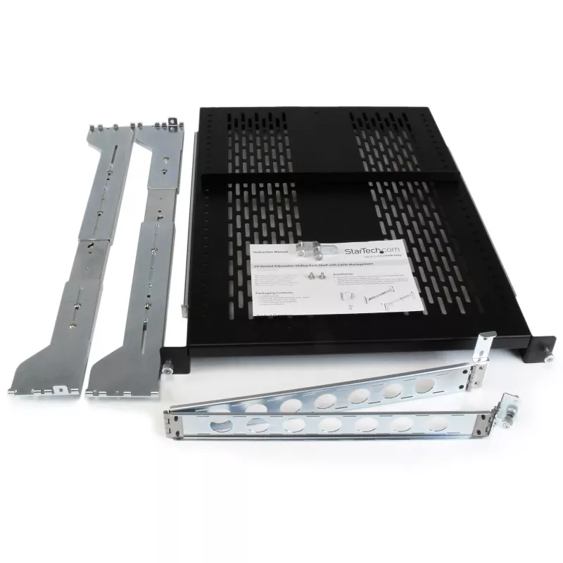 StarTech.com 2U belüftetes verschiebbares Server-Rack-Regal mit Kabelmanagement-Arm - 27,7 bis 31,6 Zoll verstellbare Einbautiefe - 50 lb - 19“ Server-Ablage für Geräte-Rack - 24 Zoll tief