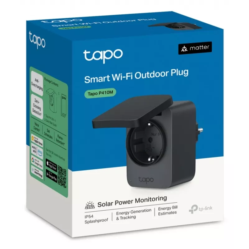 Smart-Stecker TP-Link Tapo P410M – Outdoor-Wi-Fi-Steckdose, 3680 W, 200–250 V, schwarz