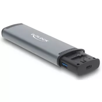 Kartenleser DELOCK USB 5 Gbps mit SD- und MicroSD-Steckplätzen, USB 3.2 Gen 1 Typ-A/Typ-C, Kabel und Adapter, schwarz/grau