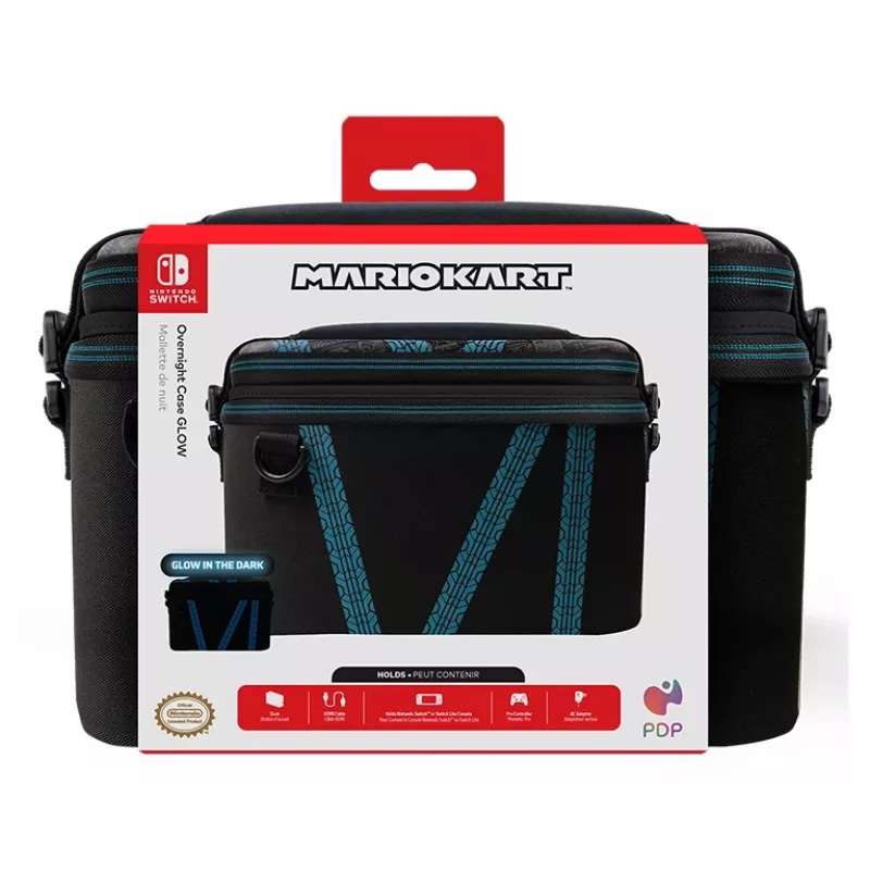 Hardshell-Tasche PDP Nintendo Switch Kart Drift Overnight Case GLOW Schwarz Blau