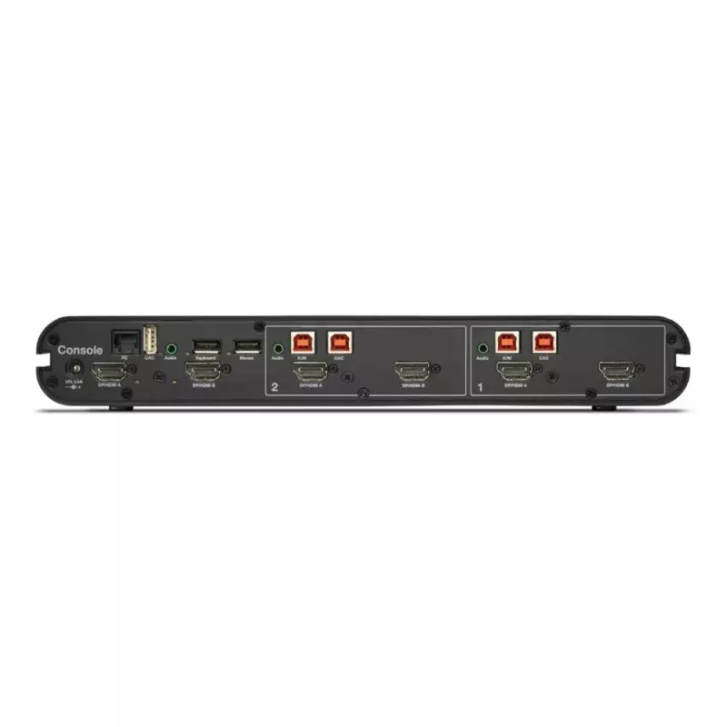 KVM-Switch Belkin Universal 2nd Gen – sicherer 2-Port-KVM, HDMI/DisplayPort, 4K@60Hz, USB-Tastatur/Maus, schwarz, Rack-Montage