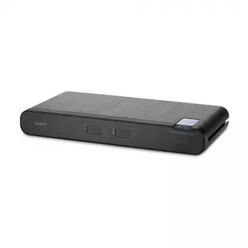 KVM-Switch Belkin Universal 2nd Gen – sicherer 2-Port-KVM, HDMI/DisplayPort, 4K@60Hz, USB-Tastatur/Maus, schwarz, Rack-Montage
